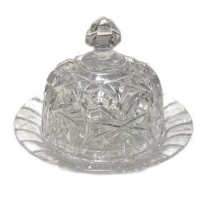 Vintage Cut Crystal Cheese Butter Storage Domed Cover Dish Small 4.5” X 6”